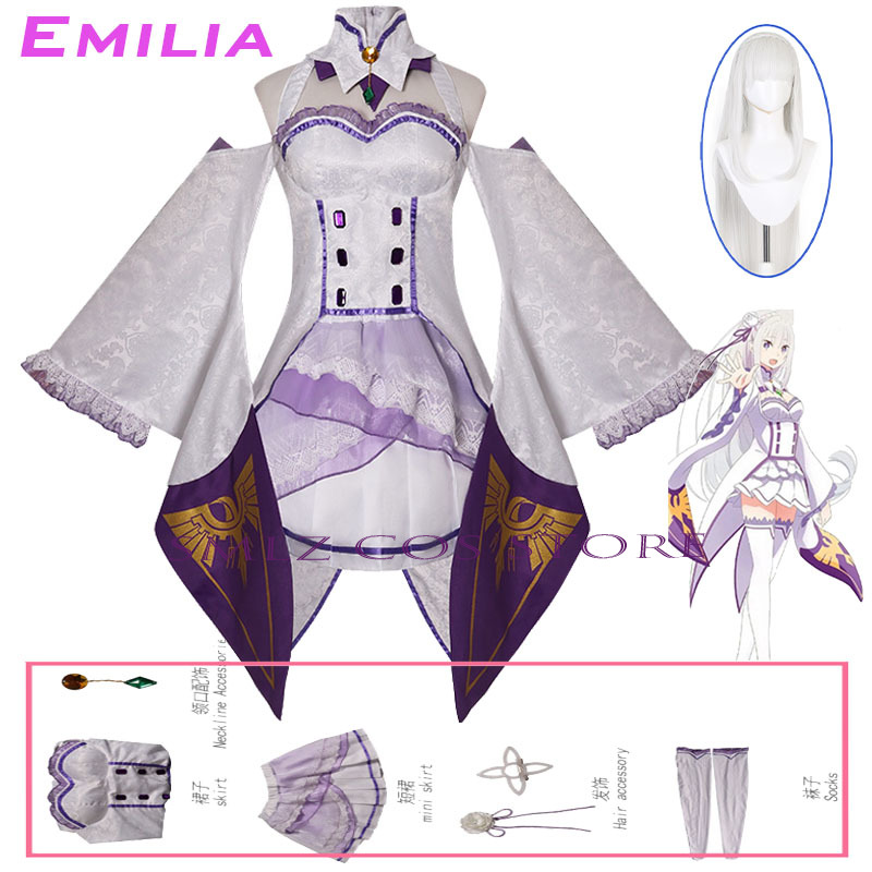 Anime Cosplay Dress - Fantasia de Cosplay Emilia do Anime