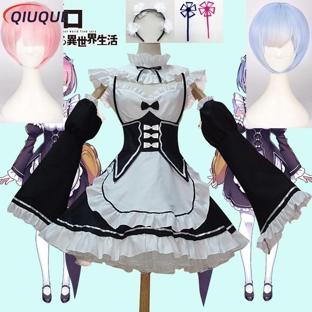 Re Zero Rem Wig - Anime Cosplay fantasia com perucas, vestido