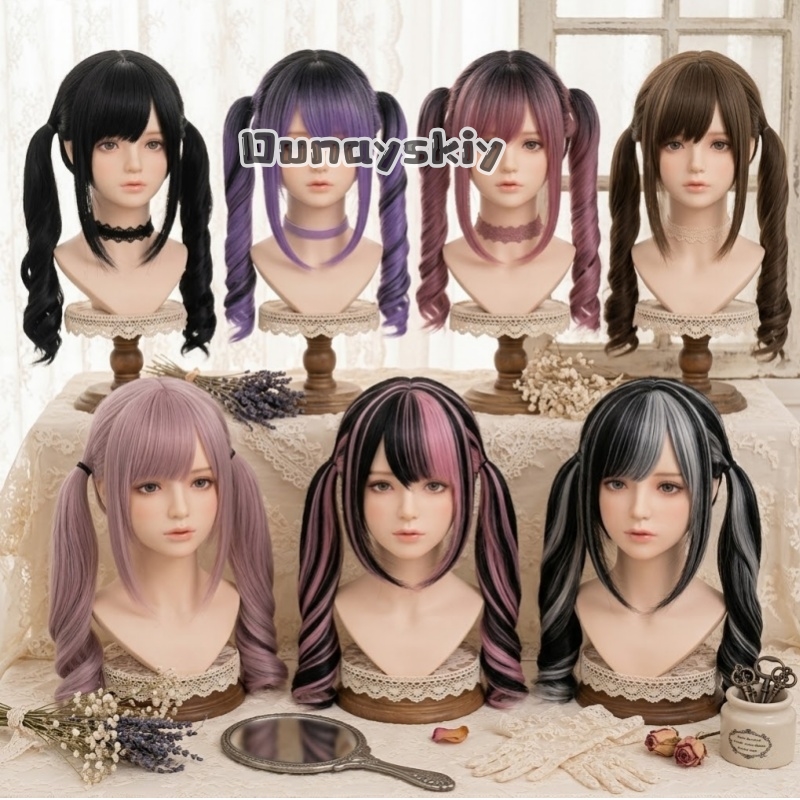 Cosplay Anime Black Hair - Peruca Sintética Gradiente Rosa para Preto