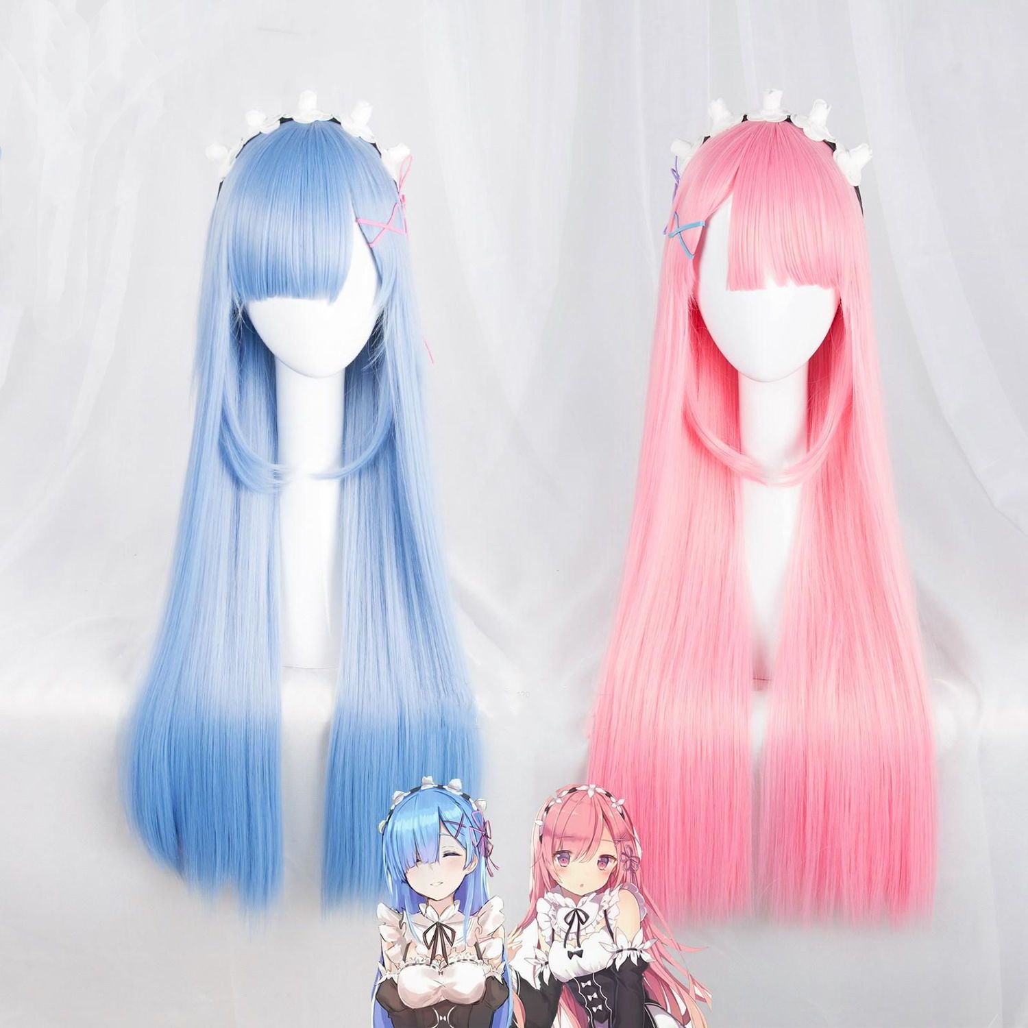 Re zero ram & rem peruca cospl - Re Zero Rem Wig avaliação e preço