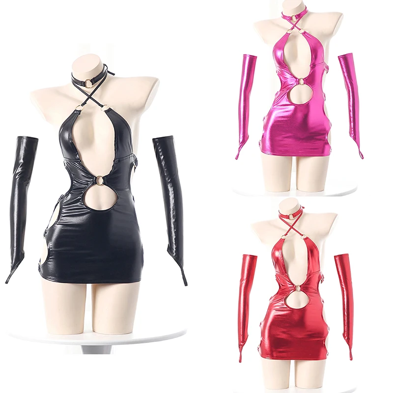 Vestido de Couro Justo Estilo  - Anime Cosplay Outfit Girl avaliação e preço