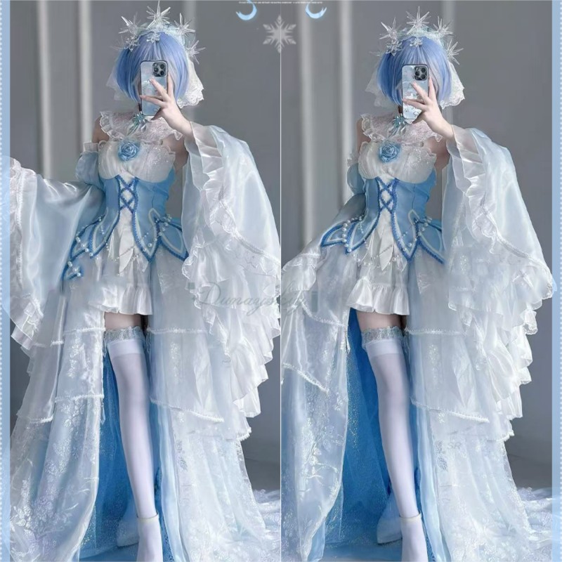 Traje de halloween adultos ani - Re Zero Rem Wig avaliação e preço